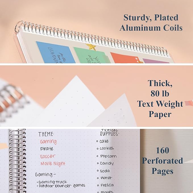 Erin Condren 8.5" x 11” Dot Grid Spiral Notebook, 5mm Dotted Layout with 80 Lb. Paper, Motivation Notes Cover, 160 Dot Grid Notebook Pages, Platinum Coil, Stickers Included