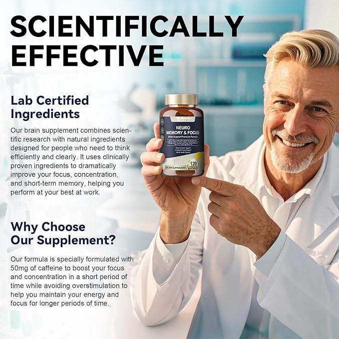 C-affeine Pills Brain Supplements for Memory and Focus L-Tyrosine, Alpha GPC, Ginkgo Biloba, Bacopa Monnieri, Brain Nootropic Cognitive Support - Non-GMO, Gluten Free (120 Counts)