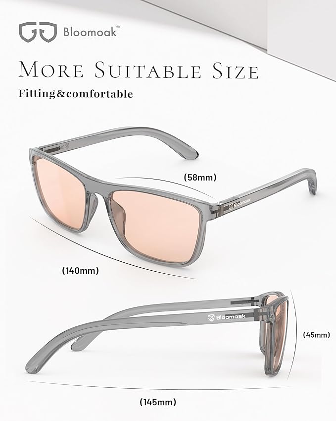 Bloomoak Rose Tinted Photochromic for Indoor/Outdoor UV 400/Migraine Relief Glasses for Fluorescent LED Glare/Photophobia