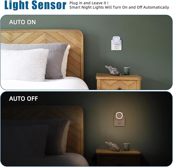 Warm Night Lights Plug into Wall, 4 Packs Dimmable Night Light with Dust to Dawn Sensor, Automatically Turn on and Off, Gentle Glow Nightlight for Bathroom,Bedroom,Stairs,Kitchen,Hallway,Warm White