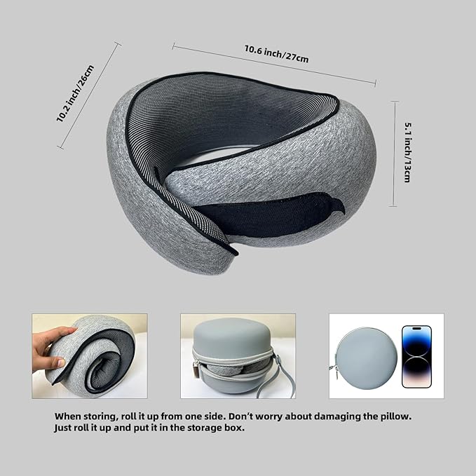 Premium Travel Pillow, 2025 New Memory Foam Neck Pillow, 360° Ergonomic Design Airplane Pillow Travel Pillows for Airplanes, Cars, Offices, Home Use, Ideal for Adults and Kids (Light Gray)