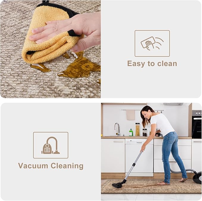 KIMODE Farmhouse Anti Fatigue Kitchen Mat, 17"x59"+17"x29" Vintage Kitchen Rugs, Waterproof Kitchen Floor Mats Non Slip, Comfort Foam Standing Mat for Sink, Laundry, Office, Desk Brown