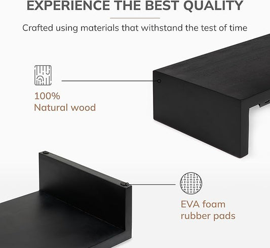 Anji Mountain Wooden Monitor Stand - Elegant Monitor Riser, Perfect Monitor Stand for Desk Organization, Durable Wood Construction monitor stands, Enhances Ergonomics and Workspace Efficiency,Black