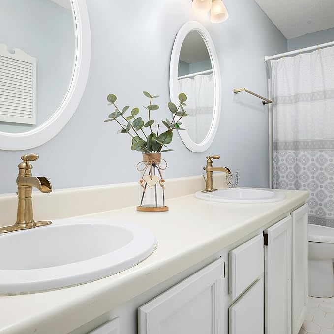 Artificial Eucalyptus Greenery Stems in Glass Vase,15" Doule Side 3D Fake Plants Eucalyptus Leaves faux Greenery for Centerpiece Table Decorations Home Room Decor office Desk Green Decor (Clear)