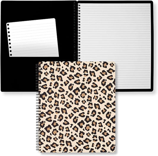 Steel Mill & Co Cute Large Spiral Notebook College Ruled, 11" x 9.5" with Durable Hardcover and 160 Lined Pages, Leopard
