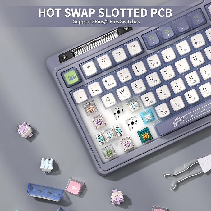 K75 PRO RGB 75% Wireless Gasket Mechanical Keyboard, Triple Mode BT 5.0/2.4G/USB-C 82 Keys Hot Swappable Gaming Keyboard w/Knob & Power Display, Custom Linear Switches, Purple Gray