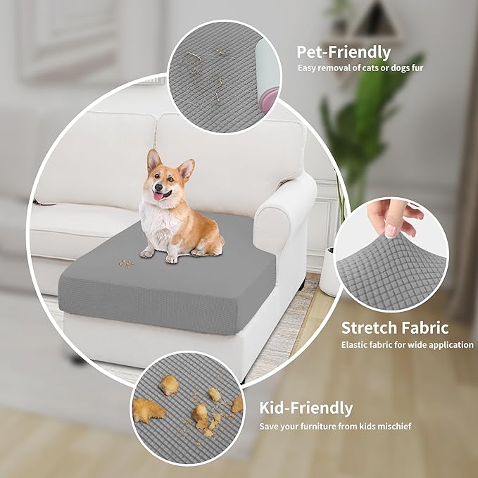 Easy-Going Stretch Sectional Couch Covers 1 Piece Chaise Lounge Slipcover L Shape Separate Cushion Couch Seat Chaise Cover for Both Left/Right Sectional Couch Light Gray