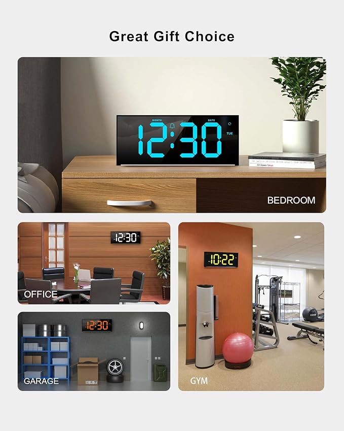 Large Digital Wall Clock 12", Digital Clock with Full Screen Display, 12 RGB Colors Changing Remote Control, DST, Wall Clock with Night Lights for Elderly Living Room Bedroom Office Gaming Room Decor