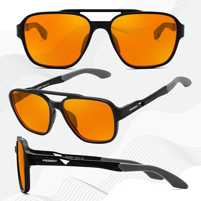 FEISEDY Orange Blue Light Blocking Glasses for Woman Men Amber Lenses Computer Gaming Glasses for Better Sleep