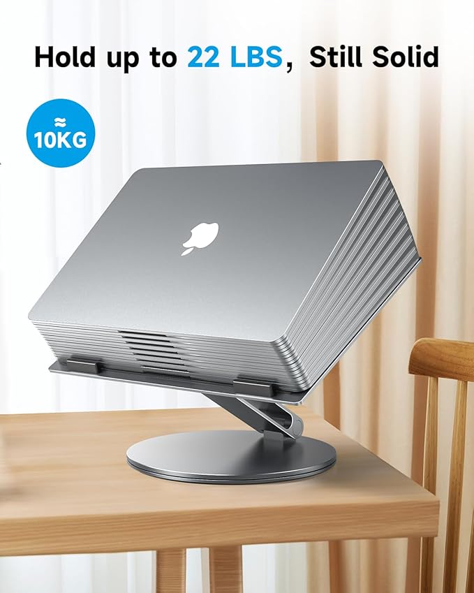 Adjustable Laptop Stand for Desk, 360° Rotating Aluminum Computer Stand with Cooling Vents, Ergonomic & Foldable Notebook Riser, Compatible with MacBook Pro/Air, Dell XPS, HP 10-16”