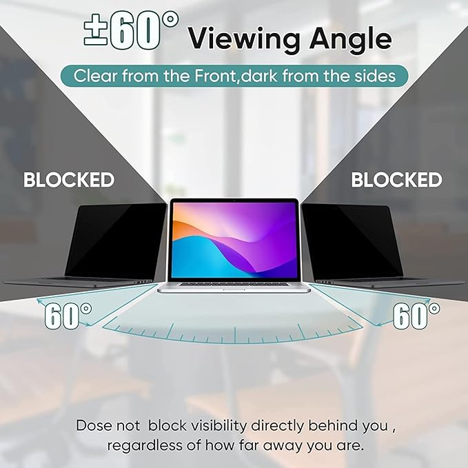 17" Laptop Privacy Screen Protector for Lenovo/HP/Acer/Dell (16:10 Aspect Ratio) Laptops, Anti-Glare Anti-Blue Light 17 Inch Privacy Screen Film Filter Bubble Free (with Metal Camera Cover)