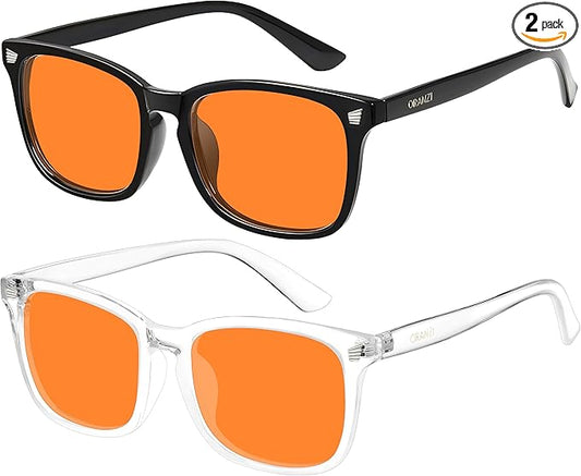 2 pack 98.6% Blue Light Blocking Glasses Men Woman for Better sleep, Computer Gaming Glasses Blue Light Filtering Amber Lenses Anti-Fatigue & Eye Strain