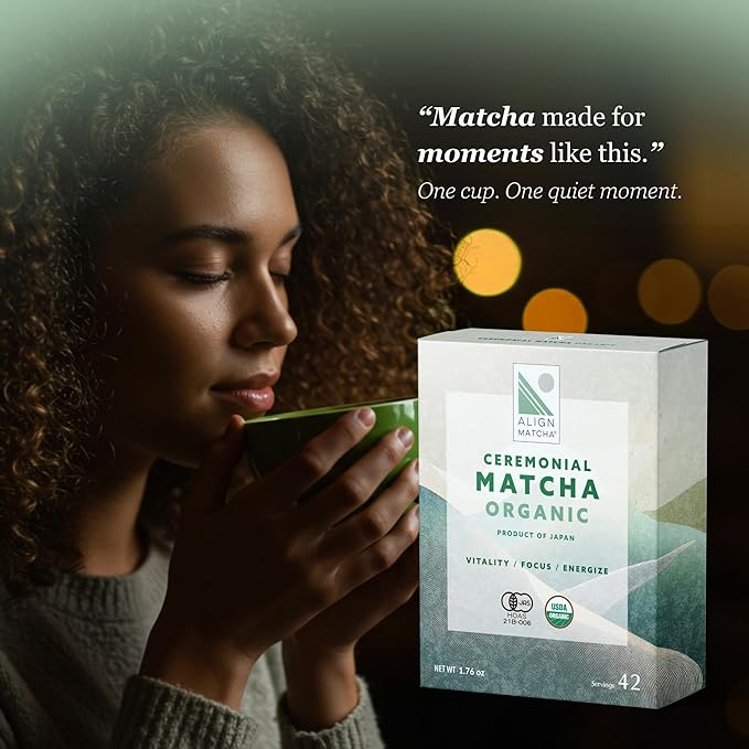 Align Matcha - Ceremonial Matcha Organic 50g, 42 Servings - Japanese Matcha Powder for Enhanced Focus and Energy - Smooth, Rich Flavor with Vibrant Green Color - Ideal for Daily Use and Smoothies