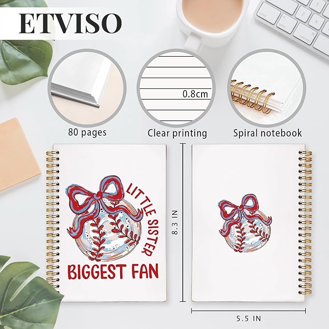 Red Coquette Bow Baseball Notebook, Baseball Fan Gifts Notebooks for Note Taking, Baseballs Lover Gifts Journal, Little Sister Biggest Fan Journals for Writing, 5.5x8.3 Inch