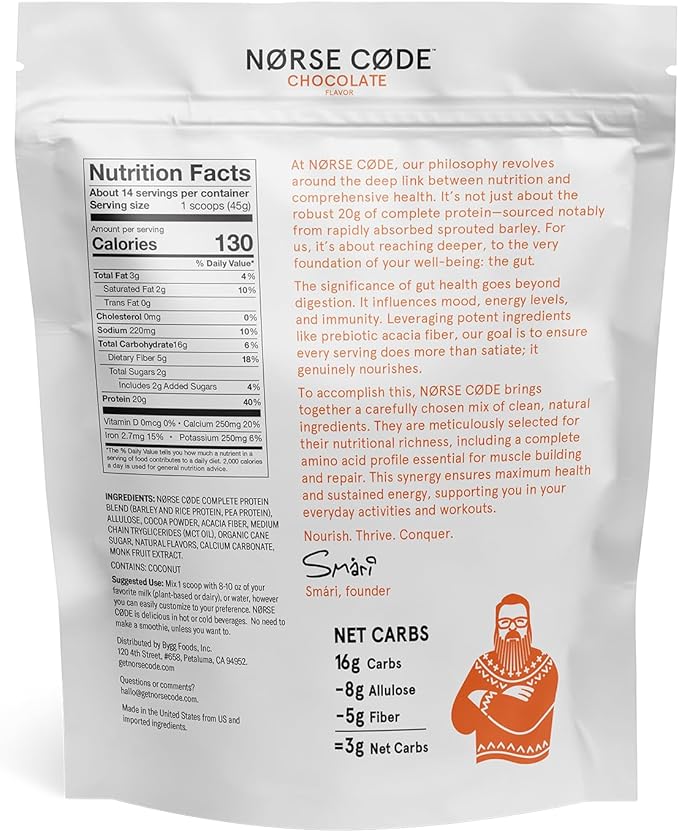 Chocolate Plant-Based Protein Powder – 20g Protein, Vegan, Keto, Dairy-Free, Low Sugar, Fiber, Upcycled Barley, Rice & Pea Protein – 1.39 lbs [14 Servings]
