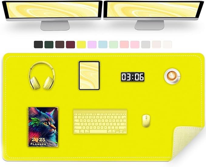 47.2" x 23.6" Large Desk Pad Mat - Non-Slip PU Leather Desk Mat, Large Mouse Pad, Computer Mat for Keyboard Mouse, Waterproof Desk Writing Mat (Lemon Yellow)