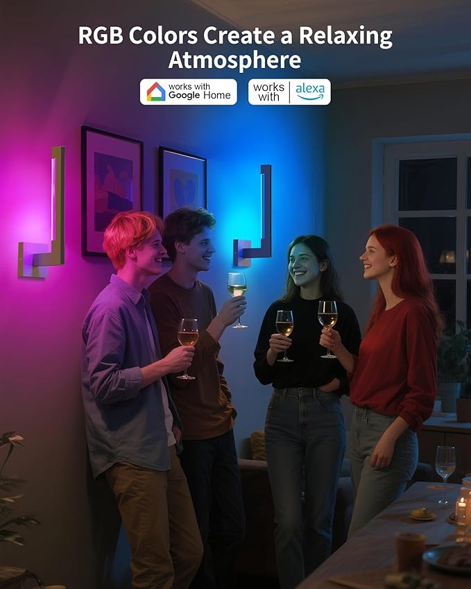 Modern Wall Sconces Set of 2, Gold Aluminum Wall Lights with Dimmable and Remote Control, 3000K and RGB Hardwired Wall lamp for Living Room, Bedroom, Bathroom, Hallway, 16 Inch