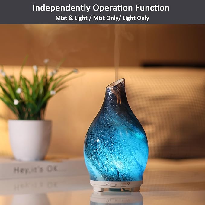 Essential Oil Diffuser 120ML Glass Ultrasonic Aromatherapy Oil Diffuser-Aroma Humidifier Glass Diffuser,7 Color Changing Light Waterless Auto-Off-Ultra-Quiet for Sleeping Yoga Home Office and Spa
