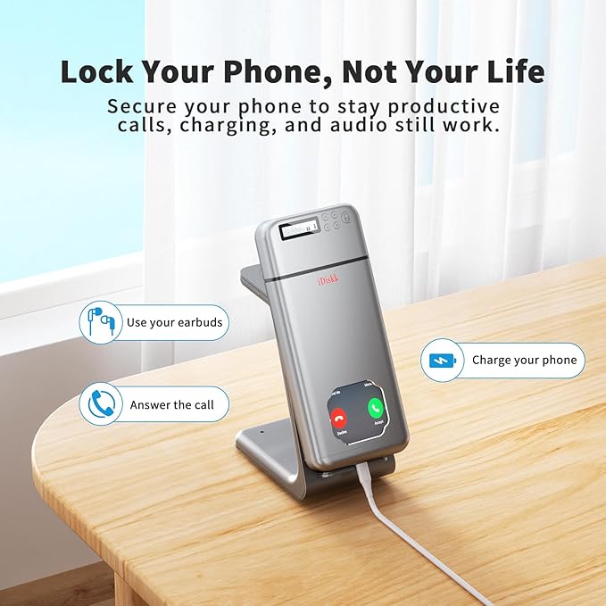 iDiskk Metal Lock Box, Lock Box for Phone with Timer to Help Kids,Students, AdultsSelf Control, Portable Smartphone Jail Storage for Sumsung/Google/iPhone，Family Time Container improve bad habits-Grey