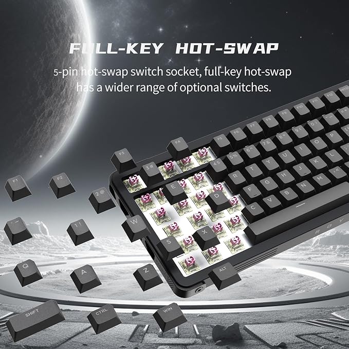D98 Wireless Mechanical Keyboard, BT/2.4G/USB-C Tri-Mode Hot Swappable with PBT Keycaps, Linear Switches, Gasket Structure, RGB Backlit Gaming Keyboard for Win/Mac/iOS/Android (Black)