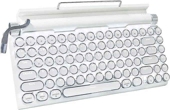 Adventurers Retro Typewriter Keyboard, 75% Layout 83 Keys Wireless Keyboard with Blue Switch,Bluetooth 5.0 and Multi-Device Switching,Vintage Punk Style,Hot-Swappable for PC/Laptops/Mac/ipad-White