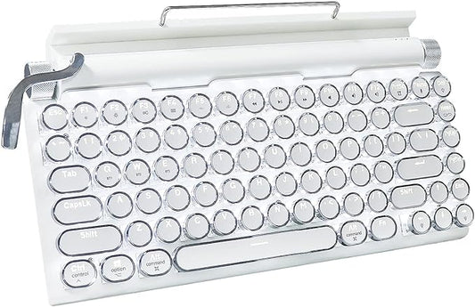 Adventurers Retro Typewriter Keyboard, 75% Layout 83 Keys Wireless Keyboard with Blue Switch,Bluetooth 5.0 and Multi-Device Switching,Vintage Punk Style,Hot-Swappable for PC/Laptops/Mac/ipad-White