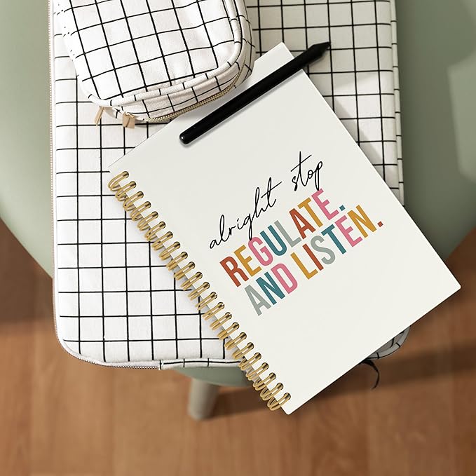 CUANFDDSF Mental Health Notebook, Mental Health Therapy Journal Notebooks for Women, Counselor Gifts for Women,School Supplies, Alright Stop Regulate and Listen Hardcover Spiral Notebook 5.5x8.3 Inch