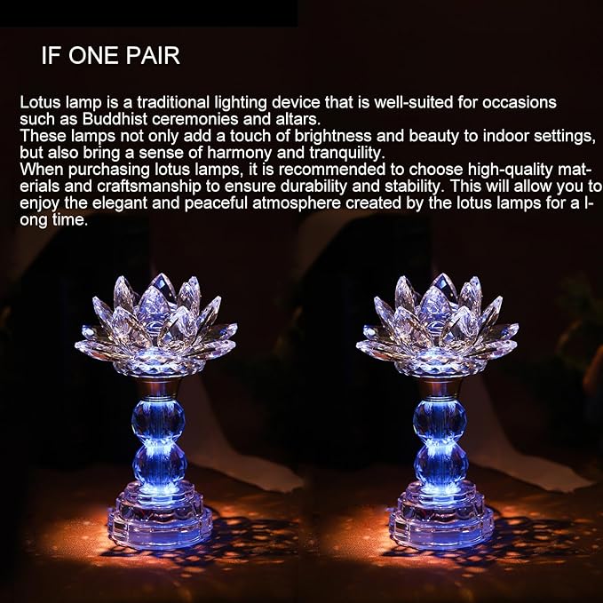 LED Crystal Lotus Flower Lamp – USB Powered Buddha Light for Worship, Prayer and Display,Lotus Flower Light for Bedroom, Buddhist Supplies,Shrine,Meditation Room 8’’ (Blooming Lotus)