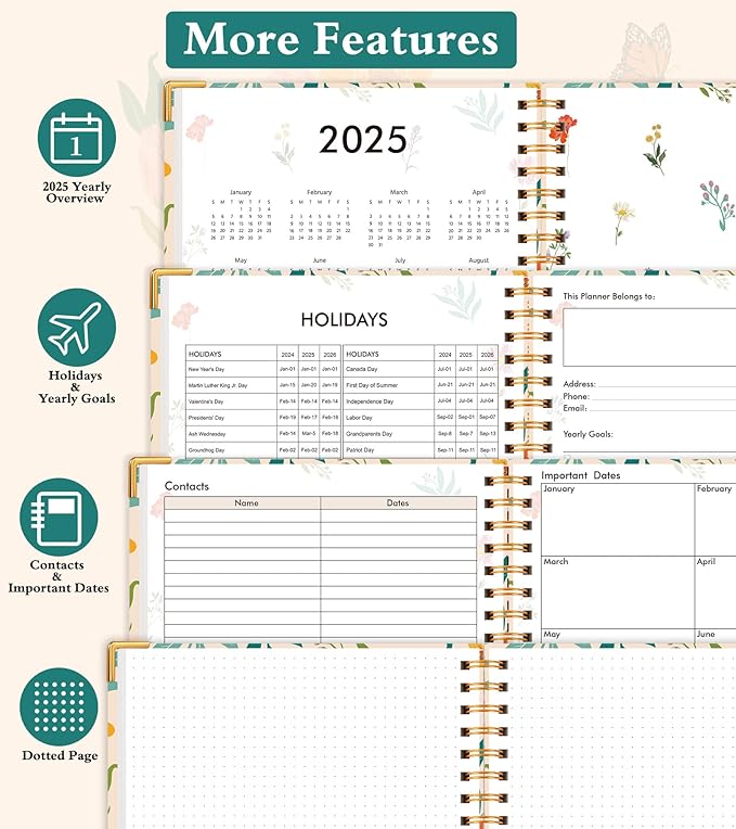 2025-2026 Appointment Book, Academic Planner 18 Months Weekly and Monthly (July 2025 - December 2026), 8.5"x11" Daily Hourly Planner 60-Minute time Slots, Spiral Calendar Schedule Book for Work School Teacher Student, Orange Floral