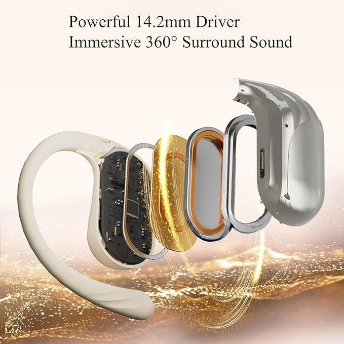 Open Ear Headphones,Ultra-Light 6.2g,Adjustable Ear Hooks,48H Playtime,BT 5.4 Wireless Open Ear Earbuds with IPX5 for Running,Office,Fitness,Workout (Creamy White)