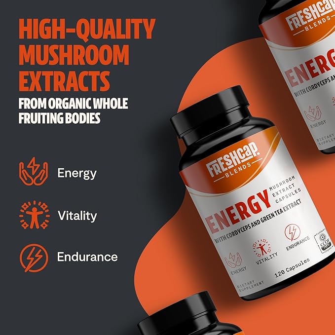 FreshCap 5-in-1 Energy Supplements, Energy Supplements for Women and Men, Energy Boosters for Fatigue, Energy Support, Cordyceps Extract, Ayurveda Cordyceps Mushroom Blend Capsules (120 Capsules)