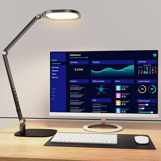 LED Desk Lamp for Home Office, Eye-Caring Modern Desk Light, 3 Color Temperature 10 Brightness Computer Light, Dimmable Desk Light with Memory & Timer Func, Metal Swing Arm Table Lamp