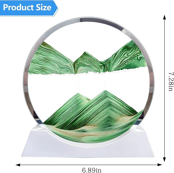 Aoderun 7" Moving Sand Art Liquid Motion with Light 3 Color Changing Moving Sand Art Picture Round Glass 3D Deep Sea Sand Art Sandscapes for Adult Relaxing Toys Desktop Home Office(Green)
