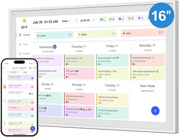 Digital Calendar, 16inch Smart WiFi Electronic Calendar&Chore Chart, IPS Touch Screen HD Display for Family Schedules, Share Moments Instantly from Anywhere