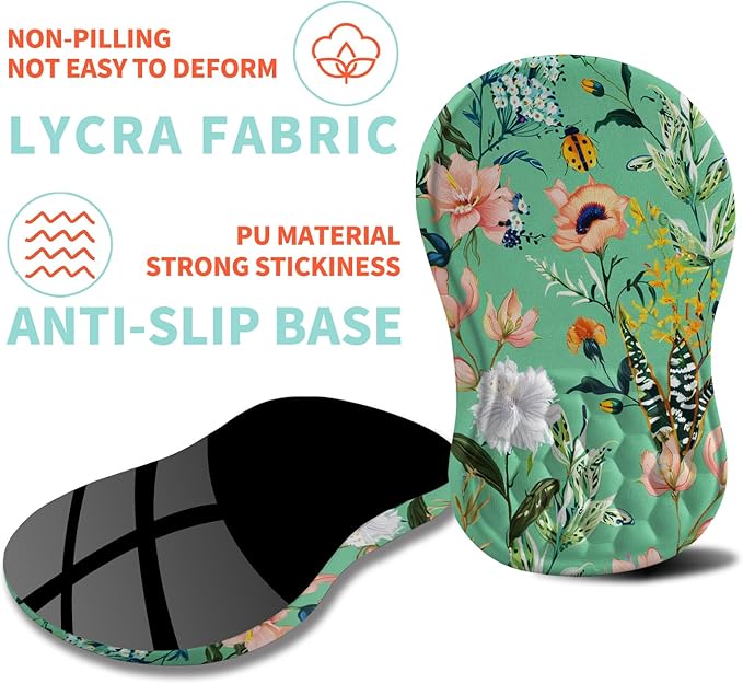 Ergonomic Mouse Pad Wrist Support with Memory Foam Massage Bulge, Carpal Tunnel Pain Relief Mousepad Wrist Rest for Mouse(12x8 inch, Pink Flowers)