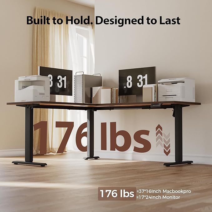 Agilestic 63 x 55 Inch L Shaped Standing Desk Adjustable Height, Corner Standing Desk, Sit Stand Up Computer Table, Splice Board, Rustic Brown