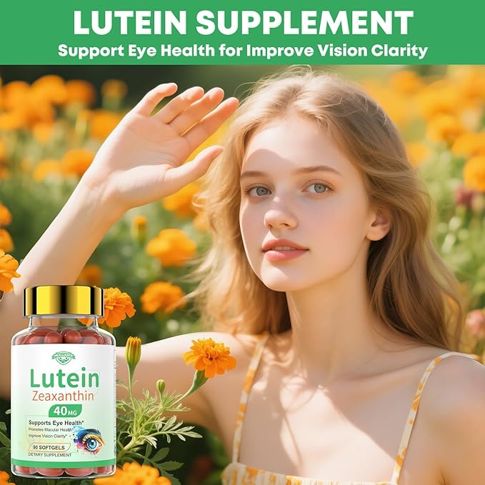 Lutein and Zeaxanthin Supplement, Lutein Eyes Vitamins Support Vision Clarity Macular Health Dry Eye Comfort Blue Light with Bilberry Extract Omega 3 Zinc and Vitamins C & E for Adults