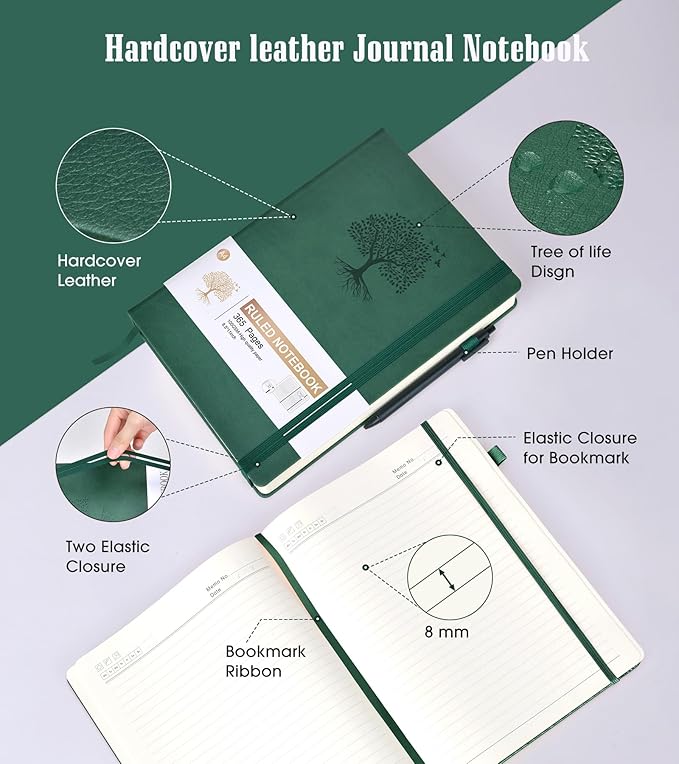 Lined Journal Notebook -365 Pages A5 Thick Journals for Writing Ruled Notebook, Hardcover Leather Journal for Women Men, Daily Journal Notebook for Work, Note Taking, 100Gsm Lined Paper( 5.75'' X