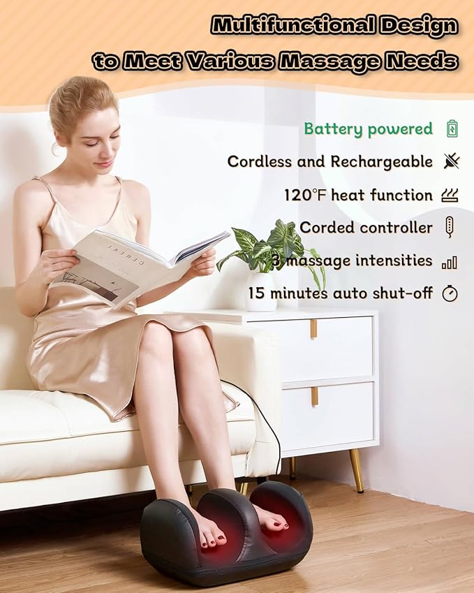 Foot Massager, Shiatsu Foot Massager with Heat, Rechargeable Calf Massager, Massage Calf, Deep Kneading Massage for Home and Office, Gifts for Women, Men, Dad, Mom
