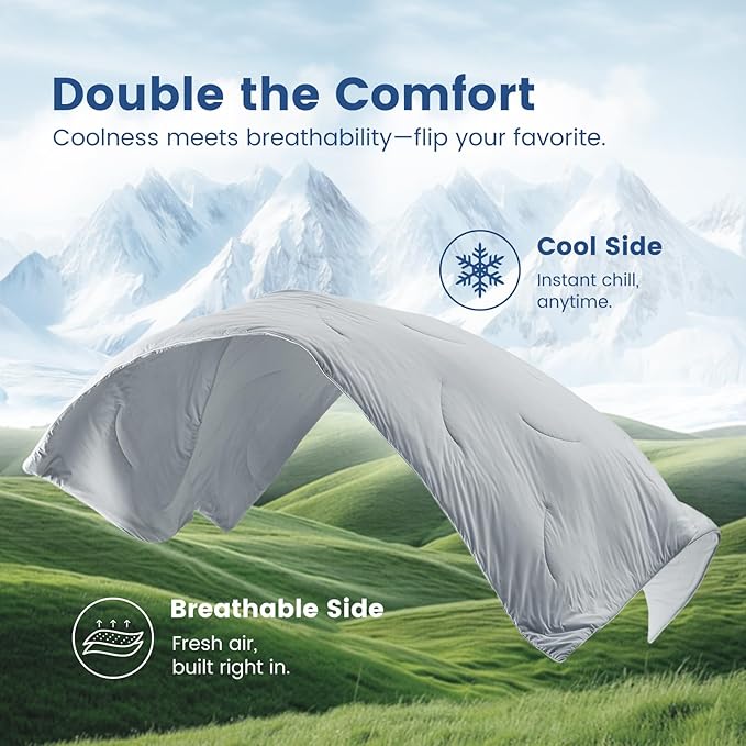 Cozy Bliss Cooling Comforter Twin Size Dual-Sided, Ultra-Soft Cooling Blankets for Hot Sleepers and Night Sweats, Breathable Lightweight Silky Smooth, Cool Grey