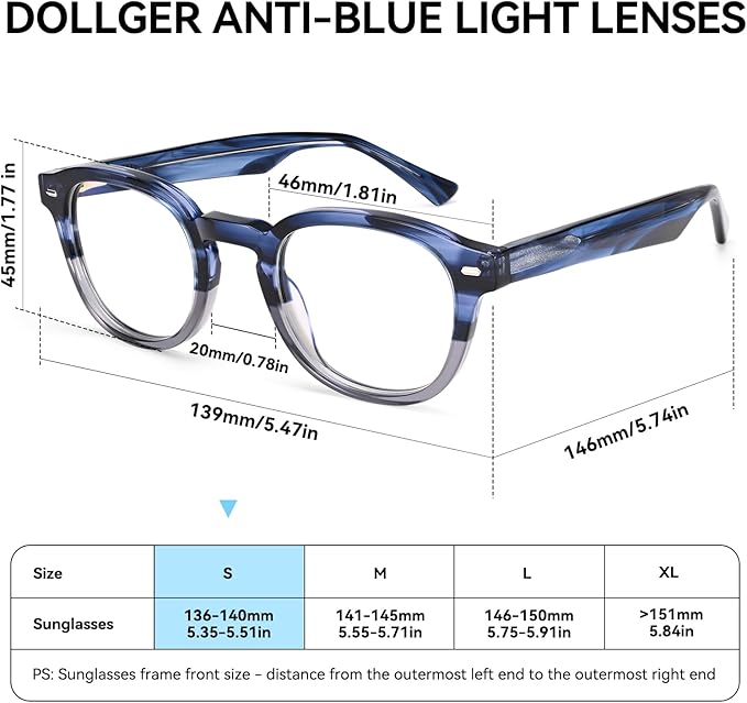 Dollger Blue Light Blocking Glasses For Woman Men Thick Frame Round Non-Prescription, pertain Computer Gaming，TV，Work