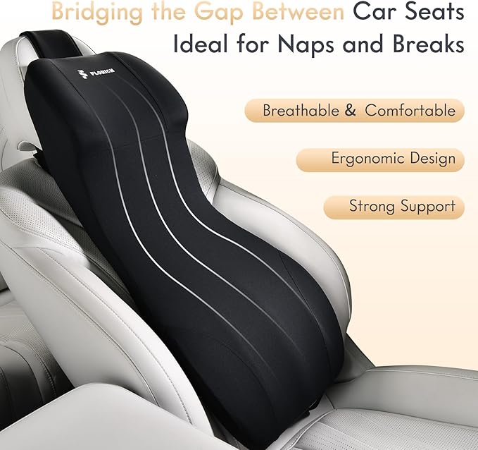 FLORICH Lumbar Support with Car Headrest Pillow 2-in-1 Memory Foam Car Seat Headrest & Lumbar Cushion Ergonomic Back Support Pillow Seat Cushion for Car Seat Driving Neck Back Pain Relief, Black