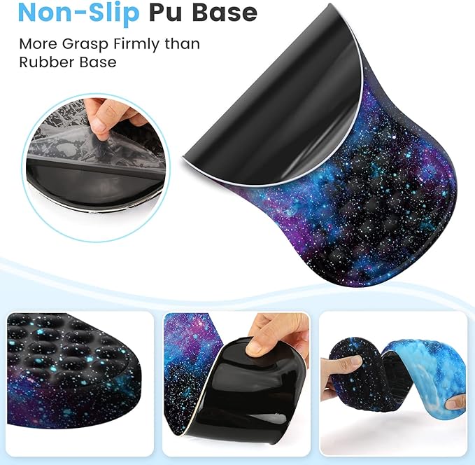 HAOCOO Ergonomic Mouse Pad with Wrist Rest, Keyboard Wrist Rest Pad, 3 PCS Computer Mouse Pad Sets for Desk, Memory Foam Mousepad with Wrist Support for Office Gaming Laptop, Galaxy Purple