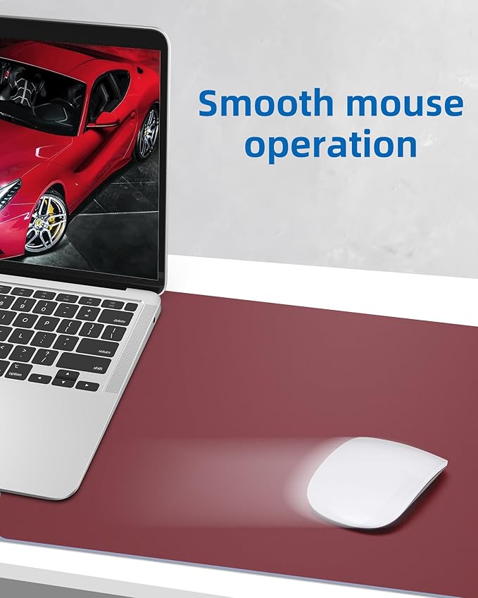 AFIING Leather Desk Pad Protector,Mouse Pad,Office Desk Mat, Non-Slip PU Leather Desk Blotter,Large Desk mat,Waterproof Keyboard mat for Office/Home/Decor (Burgundy Red,48"" x 17"")