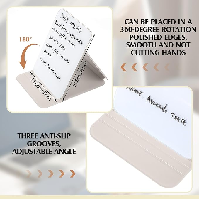 2 Pcs Small Glass Desktop Whiteboard with Reversable Stand 8 x 6 Inch Mini Dry Erase White Board Easel with 2 Markers Reusable Desk Notepad for Home Office School Supplies(White)