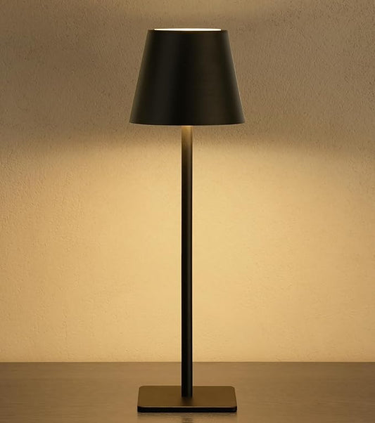 UME Cordless Table Lamp, Battery Operated Lamp - Portable Waterproof Rechargeable Table Lamp w/ 3 Color Temps & Stepless Dimming for Dinner, Desk, Cafe, Outdoor (Black)