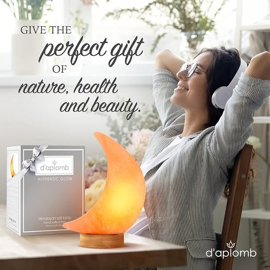 d'aplomb 100% Authentic Natural Himalayan Salt Lamp;Hand Carved Moon Pink Crystal Rock Salt from Himalayan Mountains; Dimmer Cord; 5 lbs