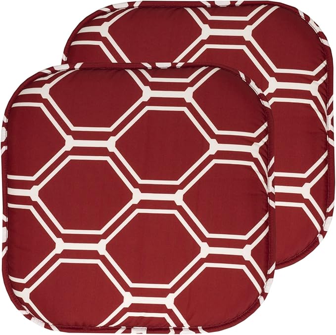 Sweet Home Collection Chair Cushion Memory Foam Pads Honeycomb Pattern Slip Non Skid Rubber Back Rounded Square 16" x 16" Seat Cover, 2 Pack, Mirage Wine/White 2 Count