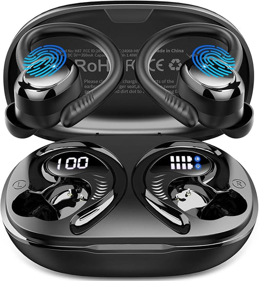 Wireless Earbuds Sport, Bluetooth 5.4 Headphones with Earhook, 2025 Hi-Fi Stereo Over Ear Buds, 50H Earphones with 4 ENC Noise Canceling Mics, IP7 Waterproof Headset for Running Workout (Android/iOS)