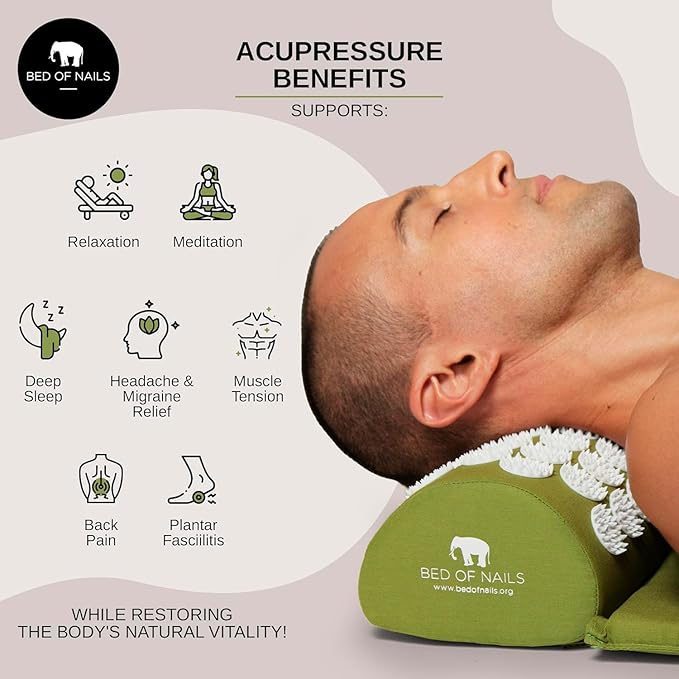 Original Comfortable Acupressure Lumbar Cushion Pillow, 2142 Acupuncture Pressure Points, Neck Pain Relief, Increased Energy, Relaxation, FSA/HSA Eligible, Drawstring Bag, 15x6x4, Green